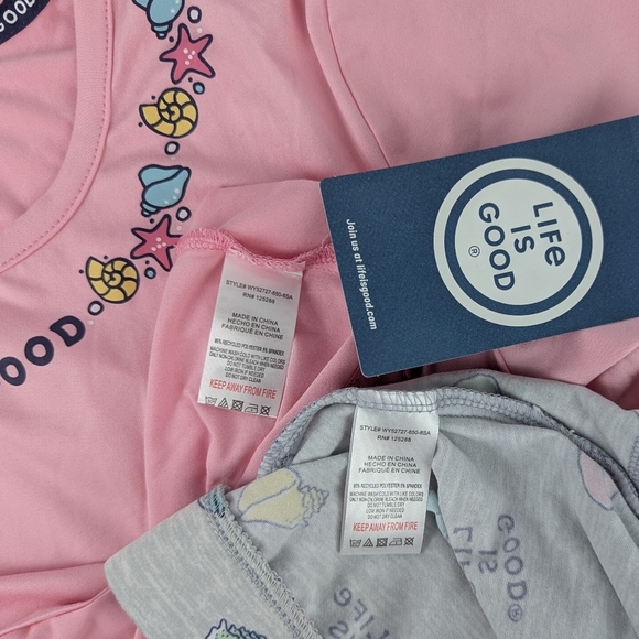 Life Is Good Seashells Starfish PJ Set Short Sleeve Top Shorts Pink Grey L NWT - Picture 10 of 11